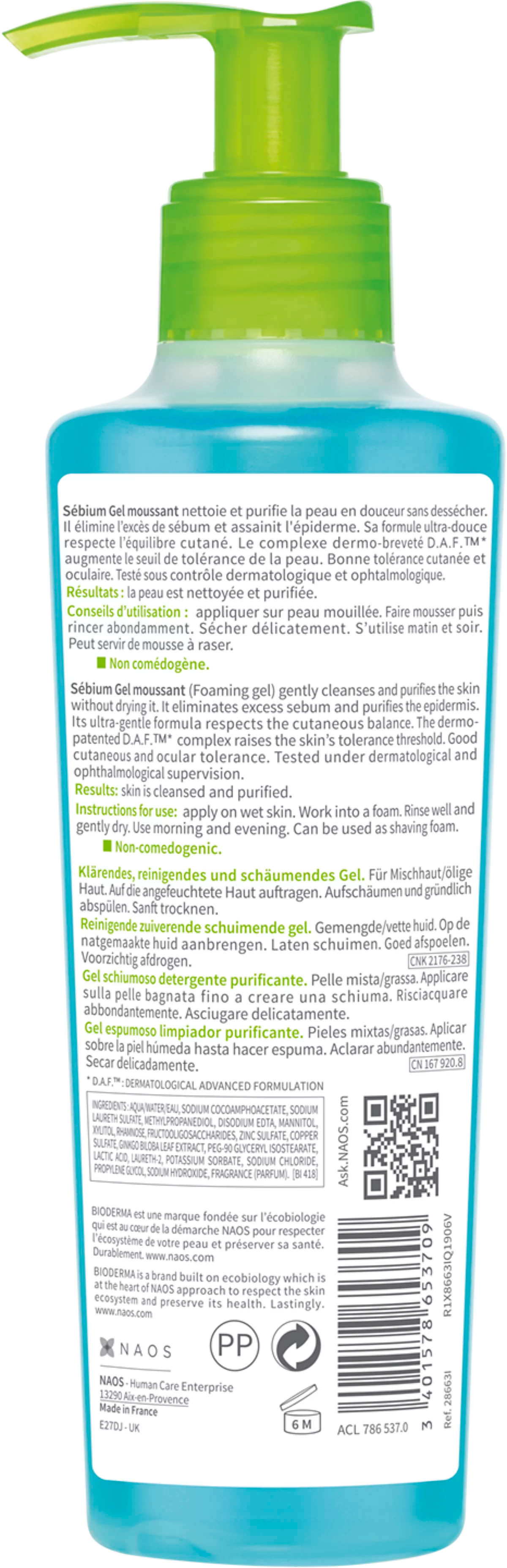 Bioderma Sébium gel moussant nettoyant peau grasse 200ml